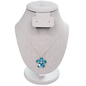 Italy 925 Sterling Silver Blue Topaz CZ Plumeria Flower Necklace 18”